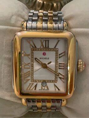Michele Deco Two-Tone Rectangle Diamond Accent Watch - Gold & Silver